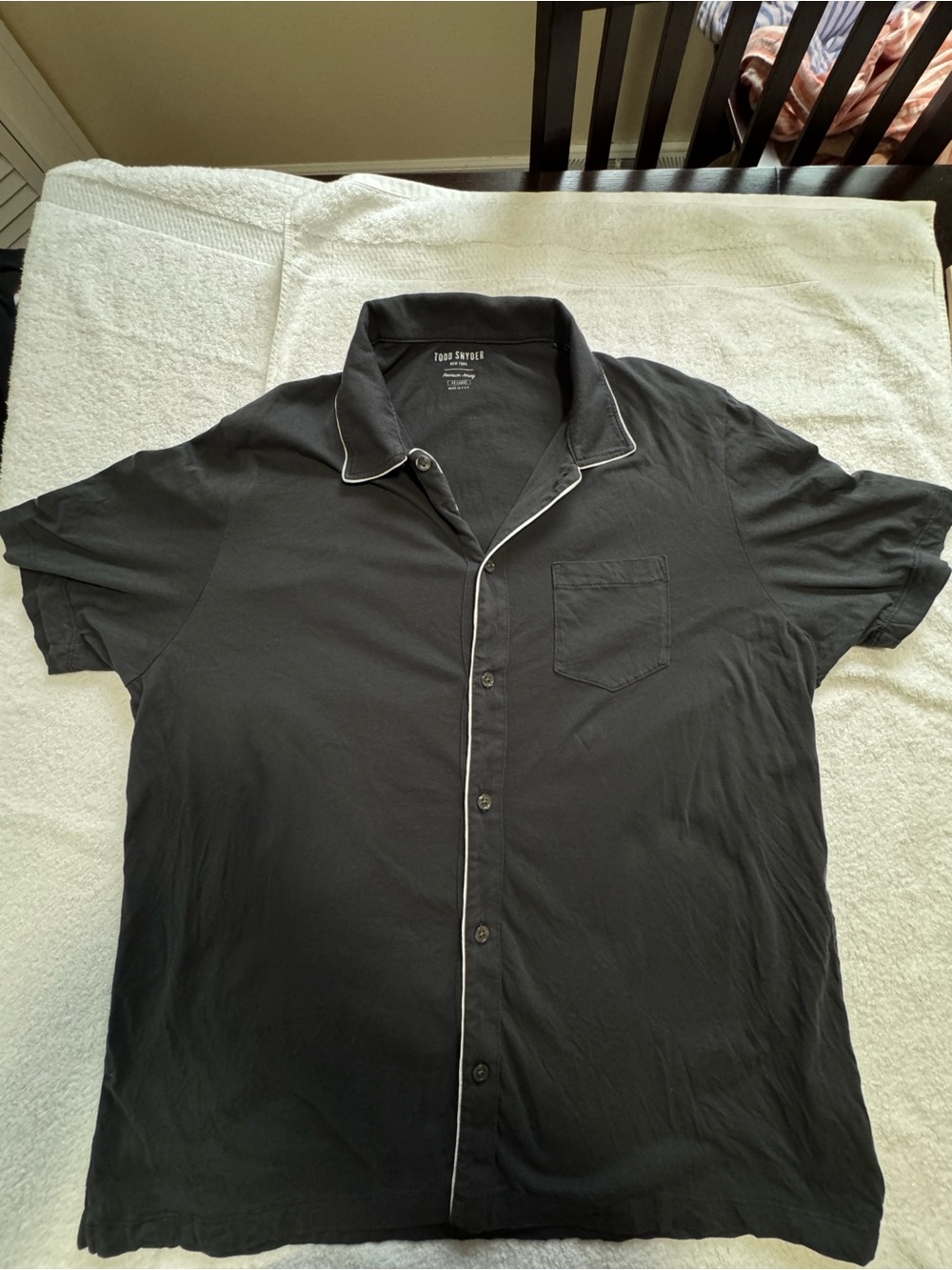 Todd Snyder Men’s Short-Sleeve Button-Down Jersey Shirt, Navy White Piping, XXL